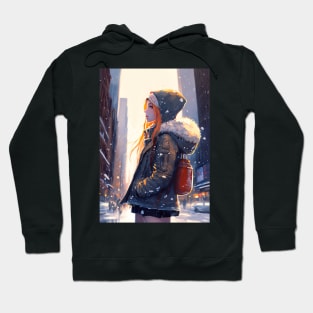 New York Anime girl enjoying the city snow Hoodie